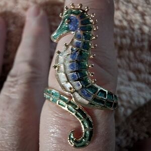 Seahorse Ring Adjustable - Green, Blue, Gold
